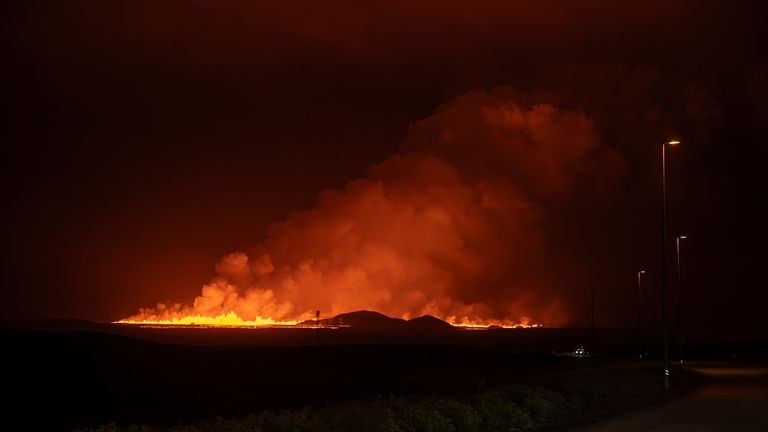 A new volcanic eruption is seen from the intersection between...