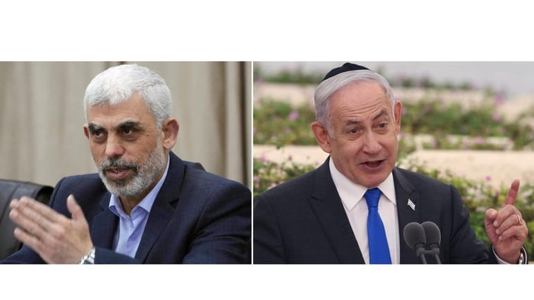 In this combination image, Hamas' leader in Gaza, Yahya Sinwar,...