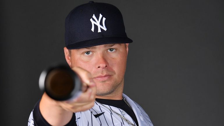 Luke Voit of the Yankees poses for a picture during media...