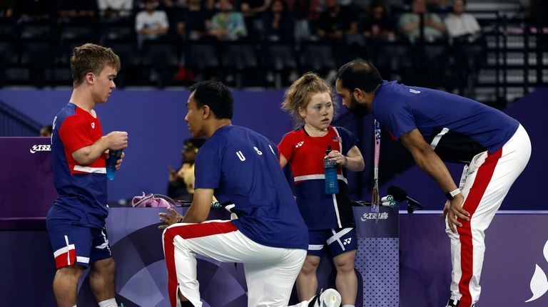 U.S. Para Badminton coaches, Moss Lattison and Abhishek Ahlawat, right,...