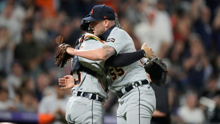 Detroit Tigers' Eric Haase plays during a baseball game, Sunday