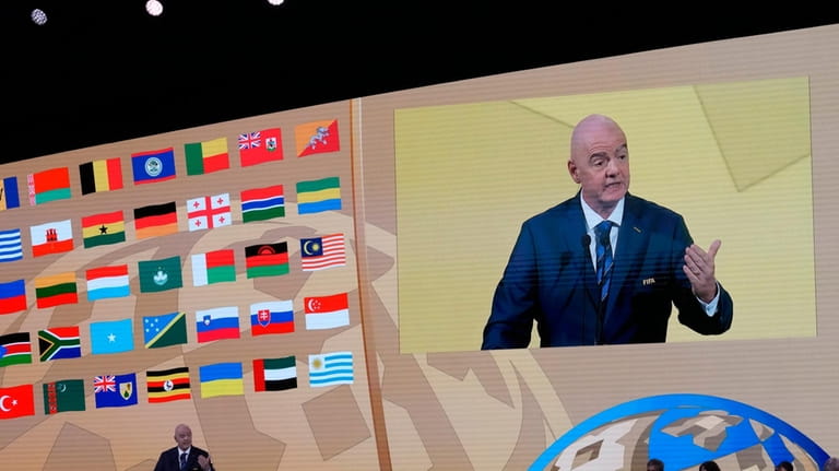 FIFA President Gianni Infantino delivers his speech at the FIFA...
