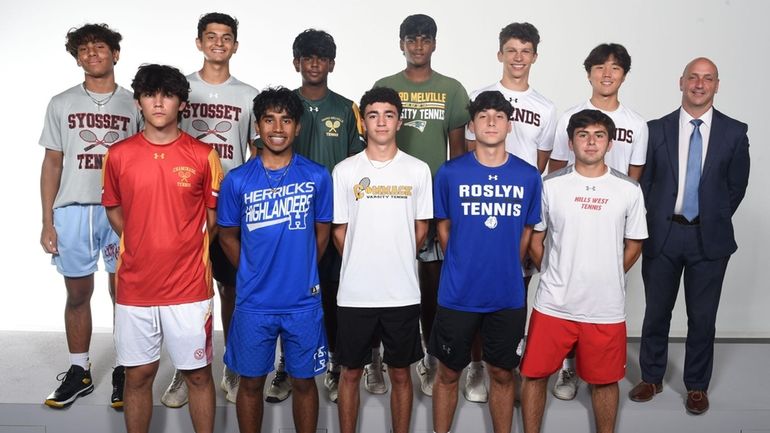 The 2024 Newsday All-Long Island boys tennis team. Front row,...