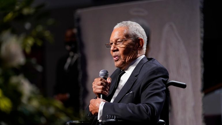 The Rev. William Lawson speaks during a funeral service for...