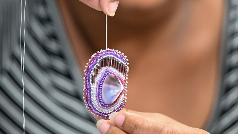 Beadwork created by Selena Coverdale, a Shinnecock resident, at a...