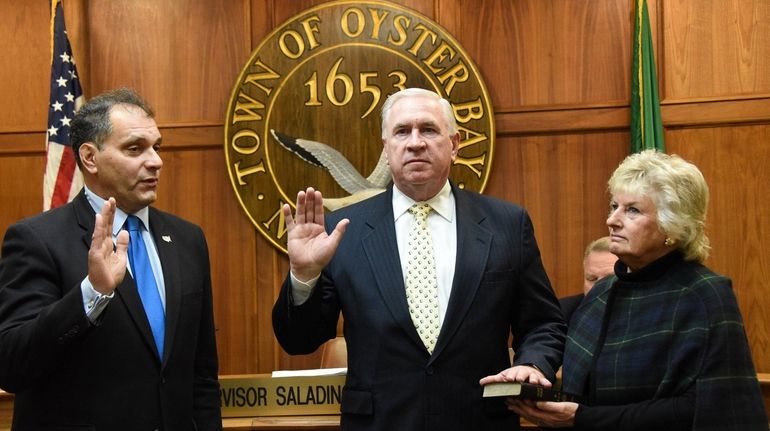 Oyster Bay inspector general Brian Noone, center, was sworn in...