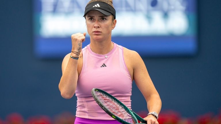 Ukraine's Elina Svitolina celebrates a point the first round of...