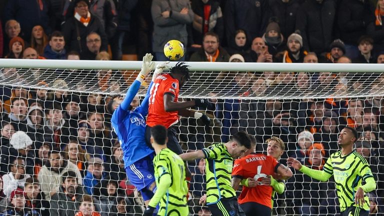 Luton Town's Elijah Adebayo celebrates after scoring his side's second...