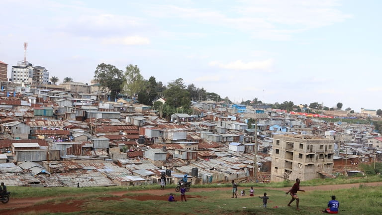 A view of residential structures in the Kibera slum of...