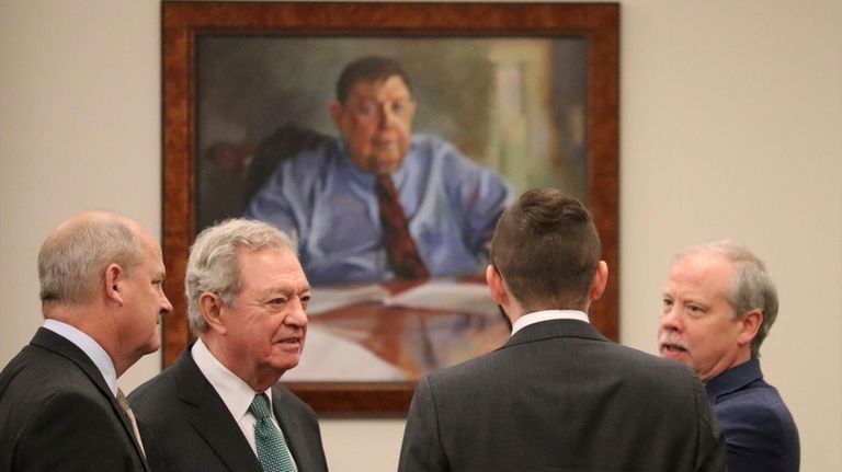 Defense attorney Dick Harpootlian speaks with prosecuting attorney Creighton Waters,...