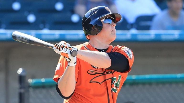 Ducks first baseman Marc Krauss #34 hits a two run...