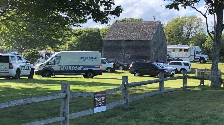 Police investigators at Kirk Park in Montauk on Thursday, where...