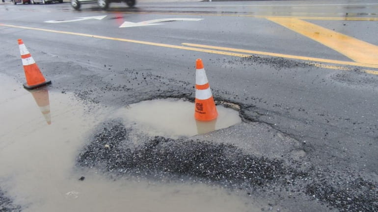 A pothole on Jerusalem Avenue in North Bellmore in January...