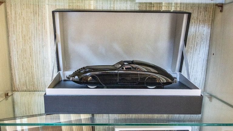 Phantom Corsair memorabilia at Jaffe's mother's home in Woodbury.