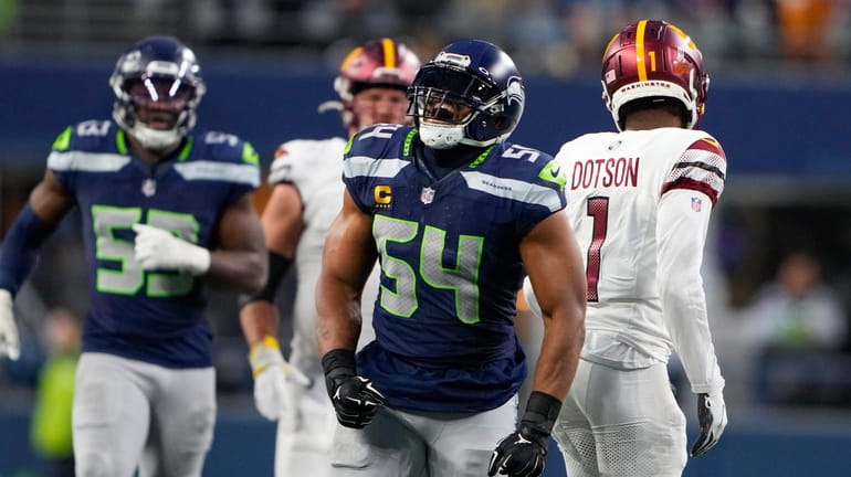 Seattle Seahawks linebacker Bobby Wagner (54) reacts after a forced...