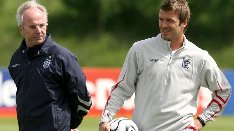 England's manager Sven-Goran Eriksson, left and player David Beckham are...