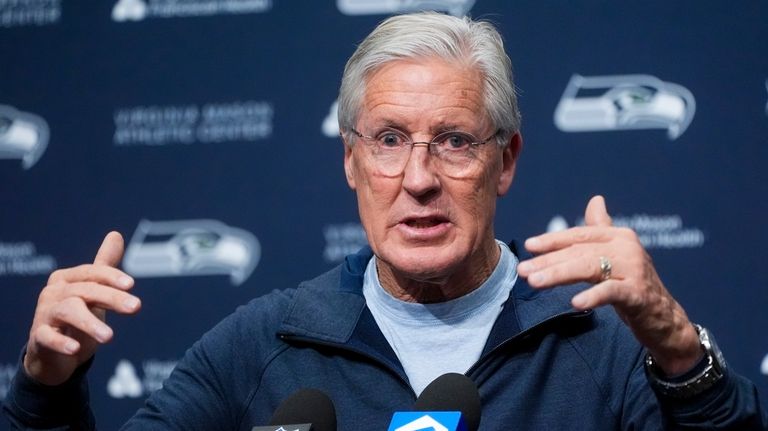 Former Seattle Seahawks head coach Pete Carroll speaks during a...