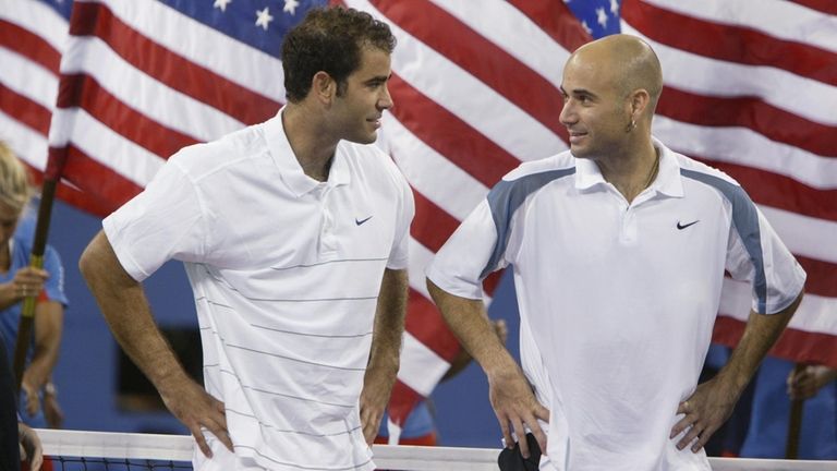 Pete Sampras and Andre Agassi during the US Open on...