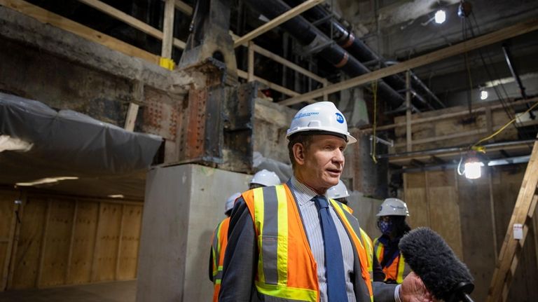 MTA CEO Janno Lieber at a news conference at Penn...