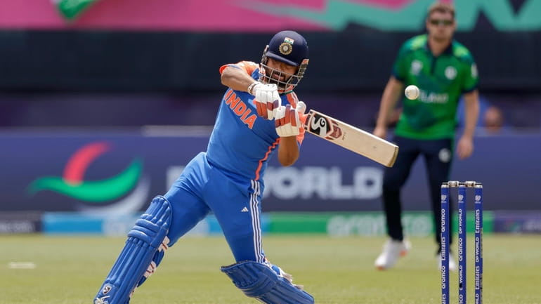 India's Rishabh Pant plays a shot against Ireland during an...