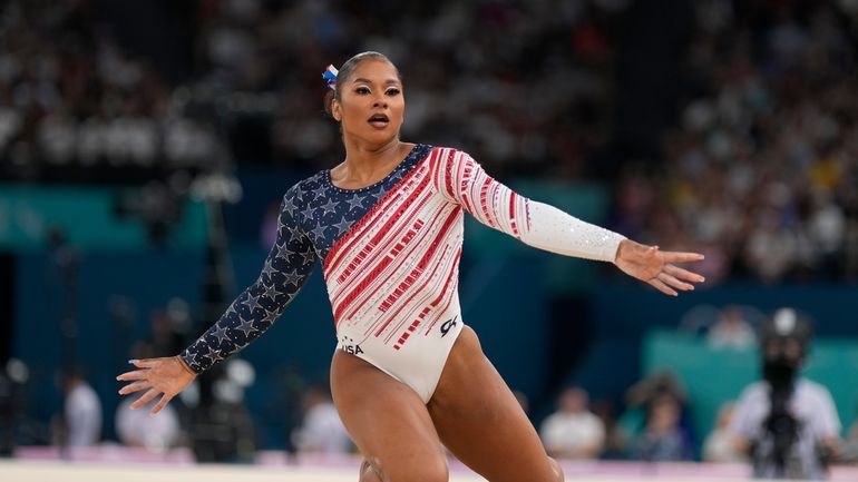 Jordan Chiles, of the United States, performs on the floor...