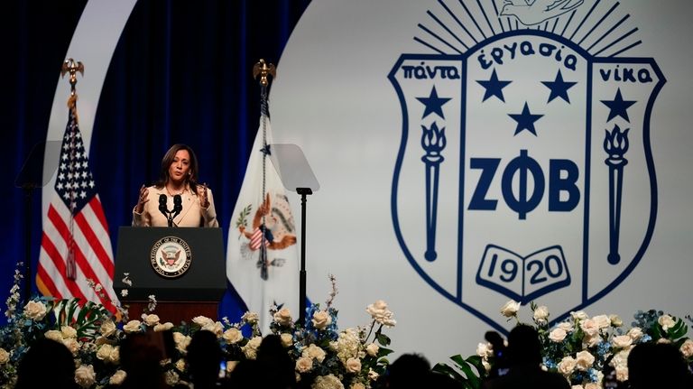 Vice President Kamala Harris speaks during the Zeta Phi Beta...