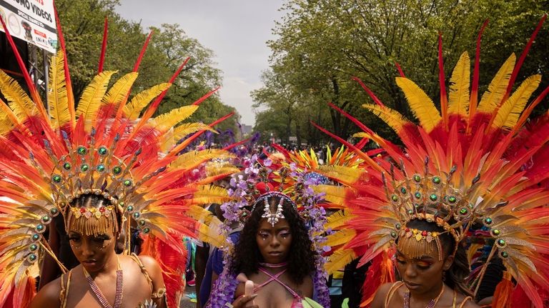 Dancers participate in the West Indian Day Parade, Monday, Sept....