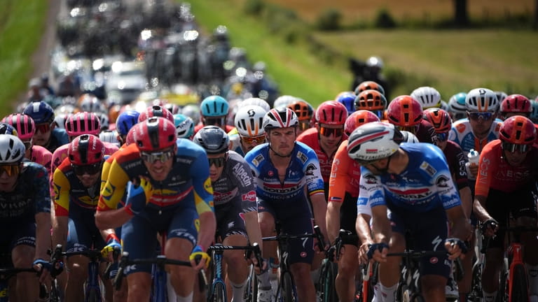 The pack rides during the sixth stage of the Tour...