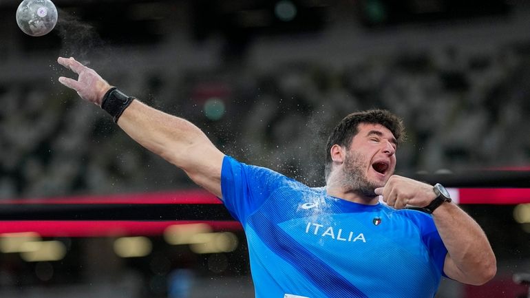 Leonardo Fabbri, of Italy, competes in qualifications for the men's...