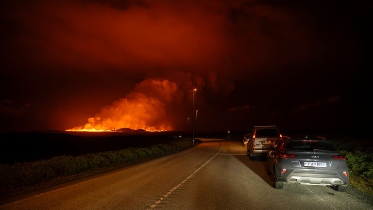 A new volcanic eruption is seen from the intersection between...