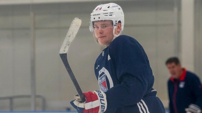 The Rangers' Kaapo Kakko practices at training camp on Sept. 22 in...