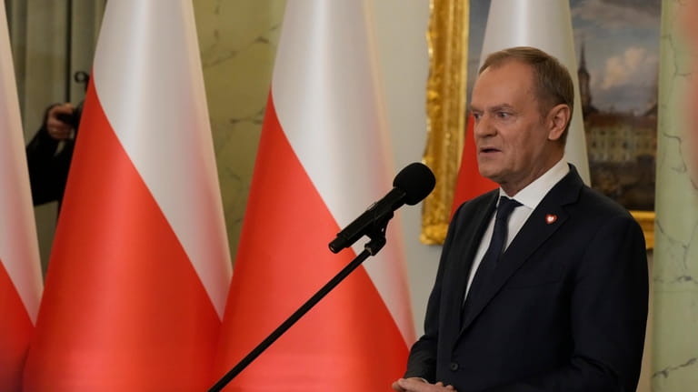 The new Polish Prime Minister Donald Tusk speaks at the...