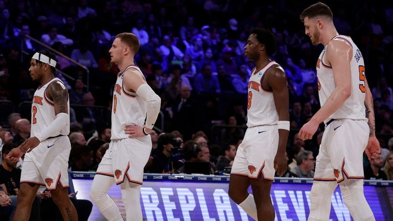 From left, Miles McBride, Donte DiVincenzo, OG Anunoby and Isaiah Hartenstein...