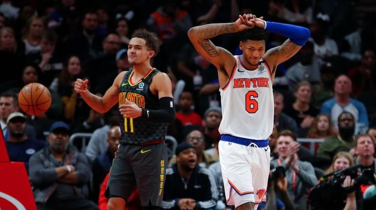 New York Knicks guard Elfrid Payton (6) reacts after a...