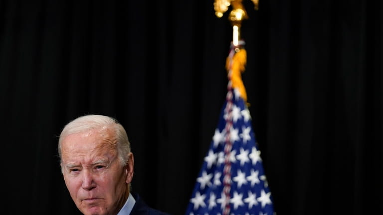 President Joe Biden speaks to reporters in Nantucket, Mass., Sunday,...