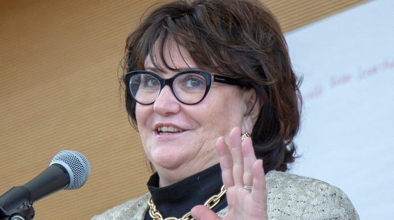 State Education Commissioner MaryEllen Elia addresses teachers at a conference...