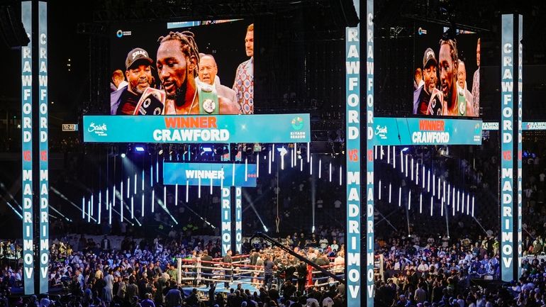 Boxer Terence Crawford is declared the winner at the end...