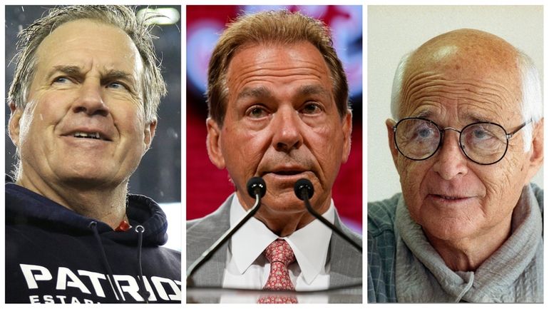 Bill Belichick, left, Nick Saban and Normal Lear.