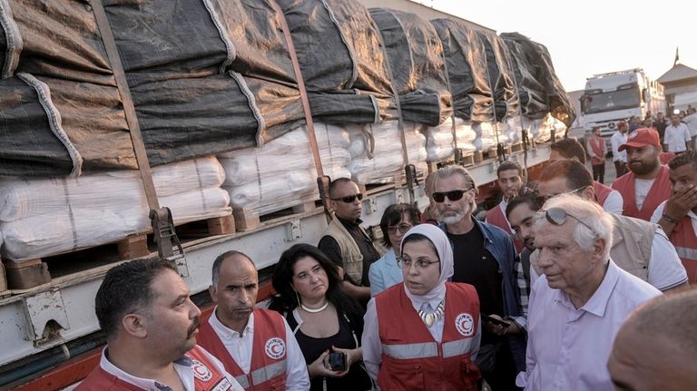 European Union foreign policy chief Josep Borrell checks humanitarian aids...