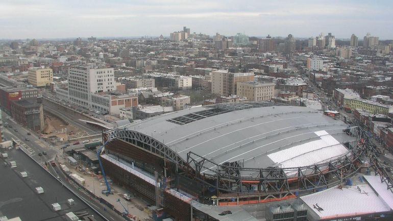 Shot of the Barclays Center under construction in January, 2012.