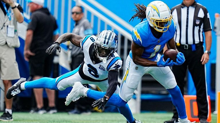 Los Angeles Chargers wide receiver Quentin Johnston catches a touchdown...