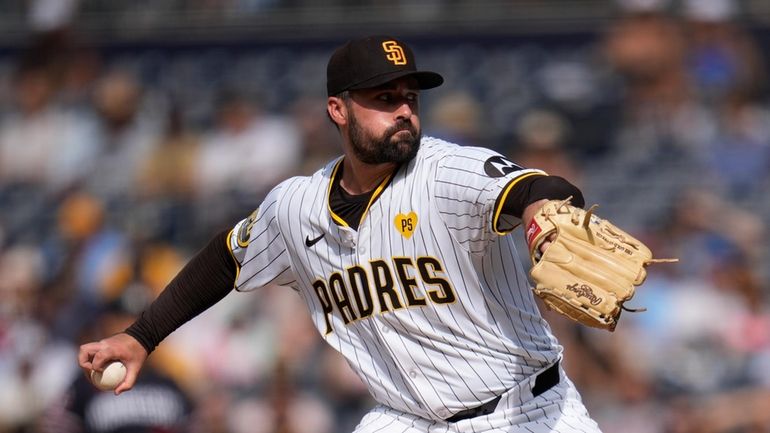 San Diego Padres starting pitcher Matt Waldron works against a...