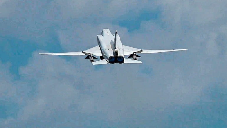 A Russian Tu-22M3 bomber seen during joint Russian-Belarusian drills intended...