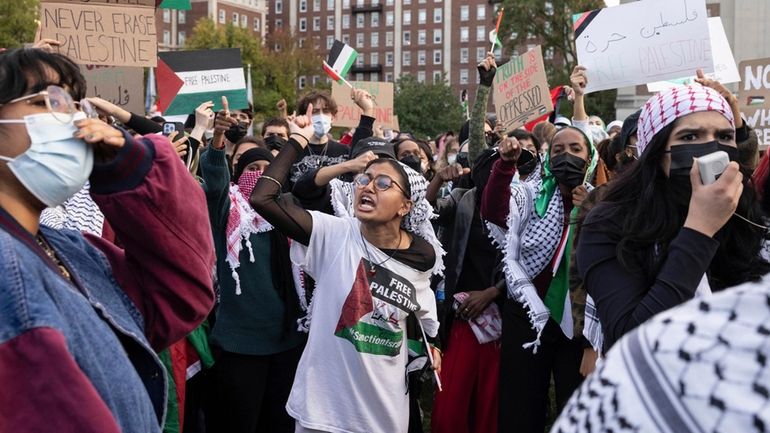 Palestinian supporters protest at Columbia University in Manhattan Oct. 12.