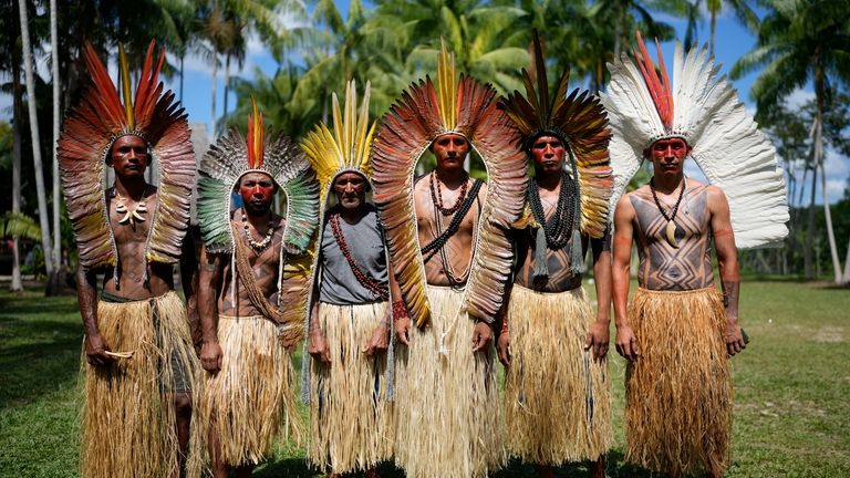 Apolima-Arara Indigenous men pose for a picture during the annual...