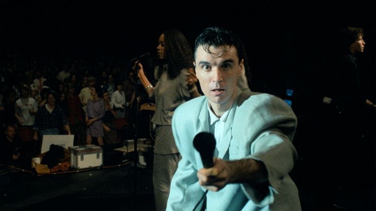 This image released by A24 shows David Byrne in a...