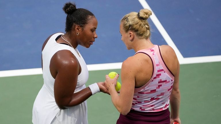 Katerina Siniakova, of the Czech Republic, and Taylor Townsend, of...