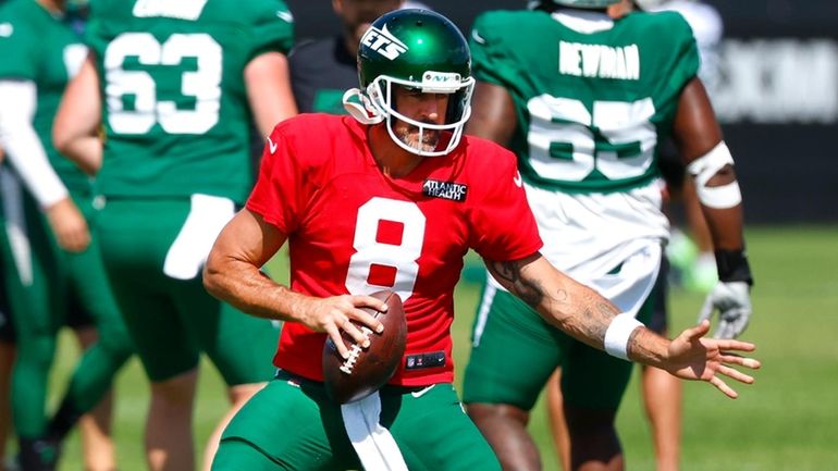 Jets quarterback Aaron Rodgers during training camp on Tuesday.