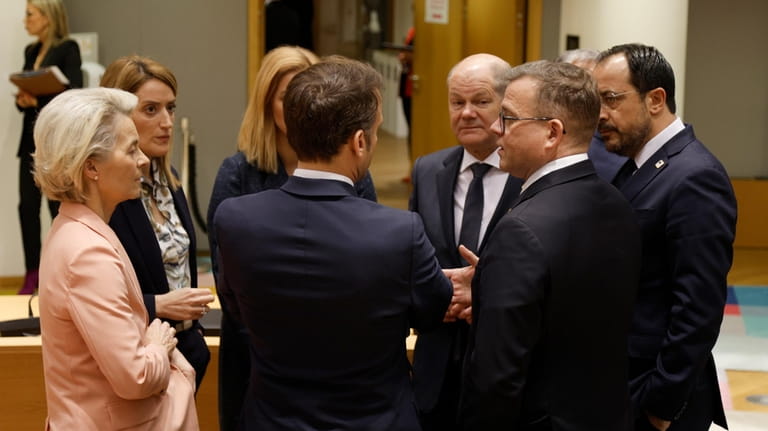 From left, European Commission President Ursula von der Leyen, European...