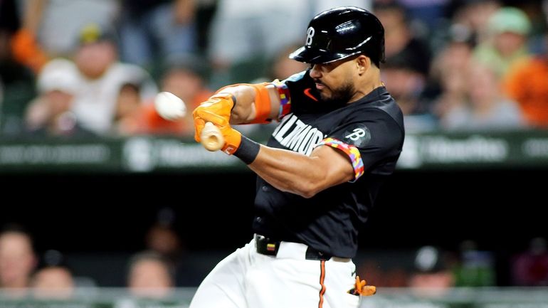 Baltimore Orioles' Anthony Santander hits a grand slam during the...